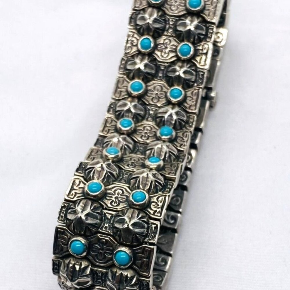 SOLD!! Konstantino Sterling Silver Turquoise Panel Links Bracelet 6.75" - Picture 5 of 16